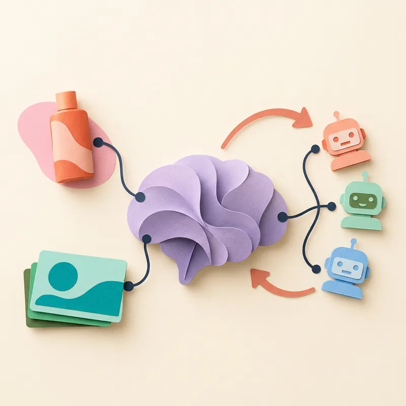 Paper-cut illustration of AI agents and automation
