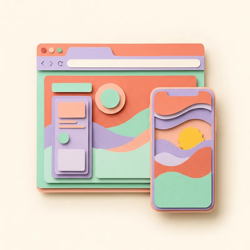 Paper-cut illustration of web and mobile app screens