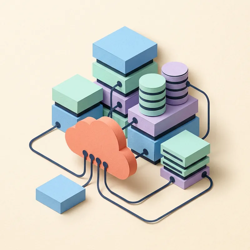 Paper-cut illustration of cloud platforms and data pipelines